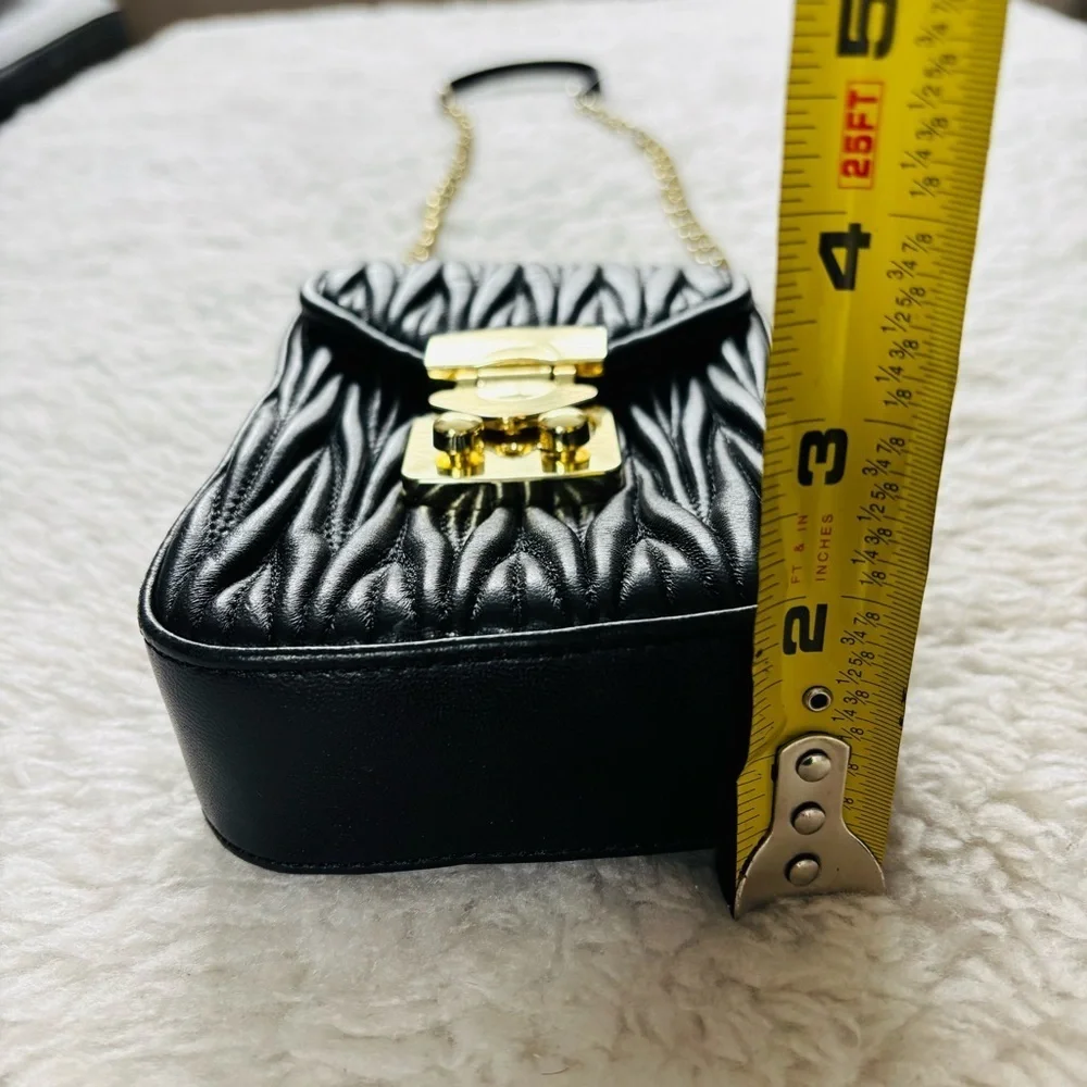 Tiffany & Fred Paris Black Quilted/Gold Small Shoulder/Crossbody Bag 7”x5”x2”